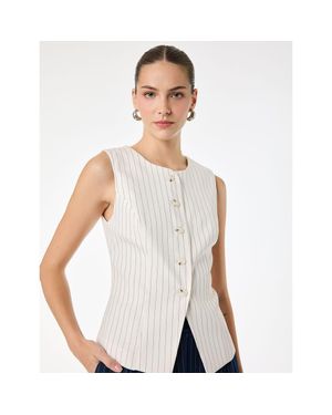 Koton Sleeveless Button Down Striped Vest - White
