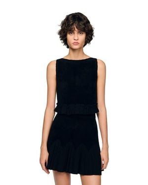 Sandro Ruffled Knit Crop Top - Blue