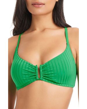 Sanctuary Textured Stripe U-Bar Bikini Top - Green