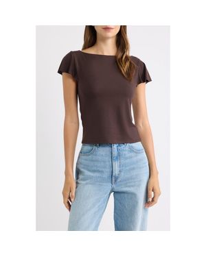 Reformation Jensen Flutter Sleeve Boat Neck Top - Purple
