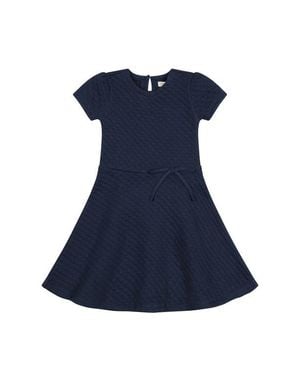 Hope & Henry Kids' Quilted Knit Short Sleeve Skater Dress - Blue