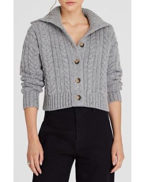 Club Monaco Chunky Mixed Cable Stitch Wool Blend Crop Cardigan - Gray