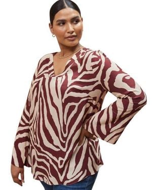 Live Unlimited Animal Print Split Sleeve Blouse - Red