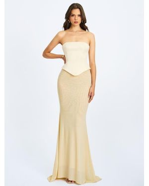 Miss Circle Adelina Peplum Mermaid Gown With Lace-Up Back - White