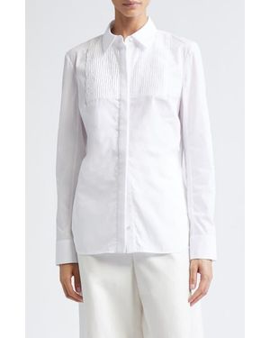Partow Natalia Pintuck Cotton Poplin Button-Up Shirt - White