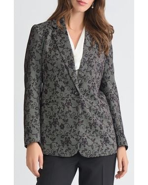 Kasper Floral Notch Lapel Blazer - Gray