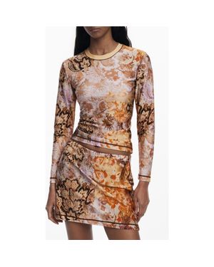 Desigual Printed Long Sleeve T-Shirt - Brown