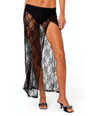 Edikted Aura Low Rise Lace Maxi Skirt - Black