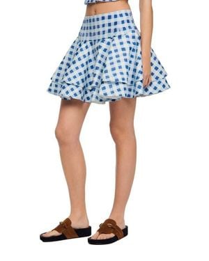 Sandro Short Gingham Linen Skirt - Blue
