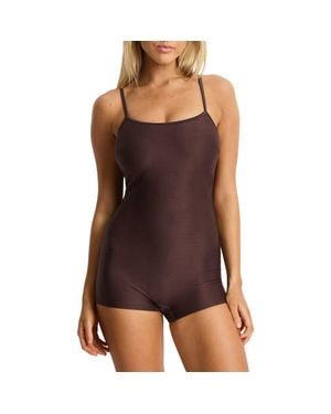Sea Level Zen Scoop Neck Boy Leg One-Piece Swimsuit - Purple