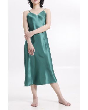 LECHERY Lustrous Silky Shiny Satin Slip Dress - Green