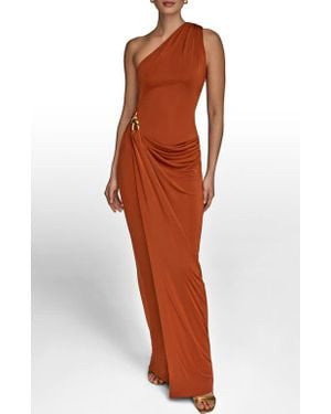 Donna Karan One-Shoulder Stretch Jersey Gown - Red