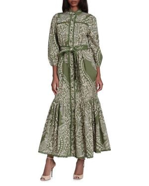 Avec Les Filles Cotton Poplin Floral Maxi Dress - Green