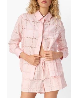 Cami NYC Tomei Embroidered Eyelet Button-Up Shirt - Pink
