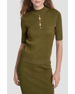 DKNY Cutout Grommet Mock Neck Sweater - Green