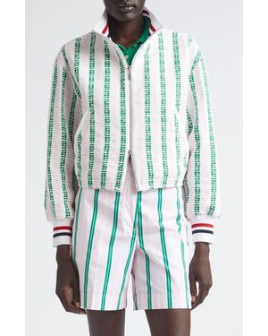 Thom Browne Rep Stripe Tweed Varsity Jacket - Blue