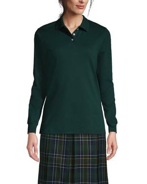 Lands' End School Uniform Long Sleeve Interlock Polo Shirt - Green