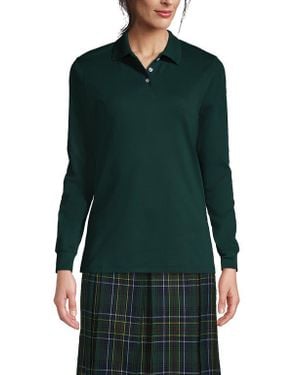 Lands' End School Uniform Long Sleeve Interlock Polo Shirt - Green