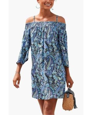 Lascana Off The Shoulder Patterned Dress - Blue