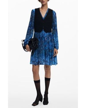 Desigual Long Sleeve Minidress - Blue
