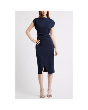 Nordstrom Ruched Funnel Neck Midi Dress - Blue