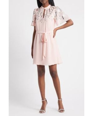 Lipsy Sequin Embellished Cutout Tie Waist Dress - Pink