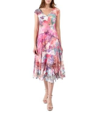 Komarov Bright Abstract Painterly Charmuese Dress - Red