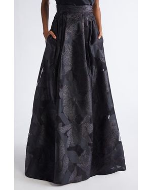 St. John Metallic Floral Jacquard Organza Skirt - Black