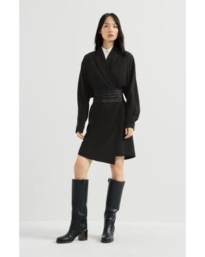 Brunello Cucinelli Silk And Acetate Crêpe Cady Tuxedo Dress With Monili - Black