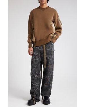 Sacai Sponge Mixed Media Crewneck Sweatshirt - Brown