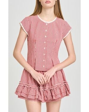 Wayf Aria Gingham Crop Button-Up Top - Pink