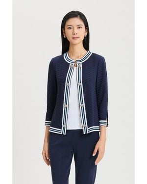 Ming Wang Heritage Tonal Herringbone Knit Jacket - Blue