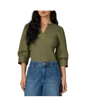 Wit & Wisdom Mixed Media Puff Sleeve Top - Green