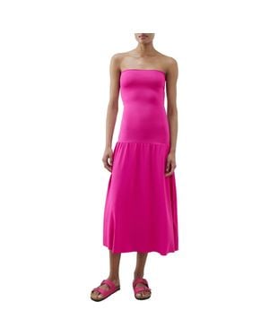 Mango Strapless Drop Waist Midi Dress - Pink