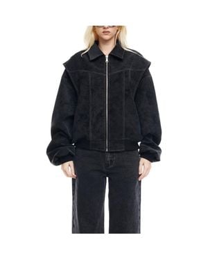 Lioness Vista Faux Suede Bomber Jacket - Black