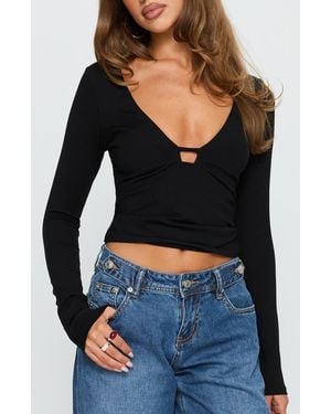 Princess Polly Sold On You Cutout Long Sleeve Top - Black