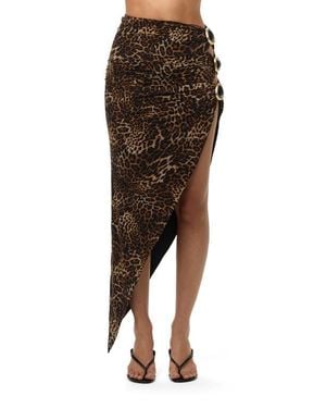 Naked Wardrobe Print Asymmetrical Cutout Midi Skirt - Black