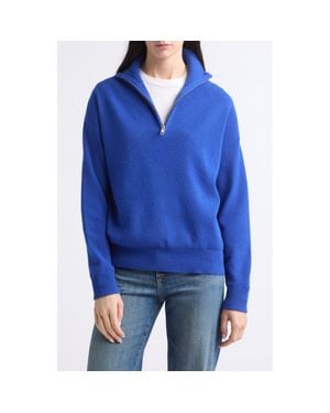 STAUD Hudson Quarter Zip Cashmere Sweater - Blue