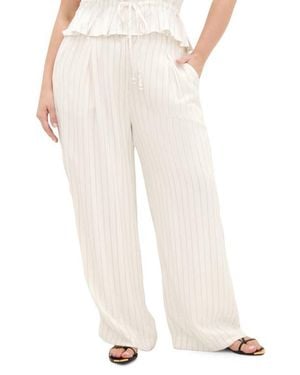 City Chic Eva Stripe Wide Leg Pants - White
