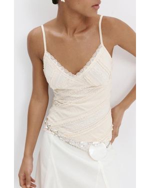 Mango V-Neck Lace Top - White