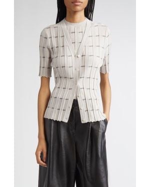Lafayette 148 New York Plaited Stripe Cashmere Rib Cardigan - White