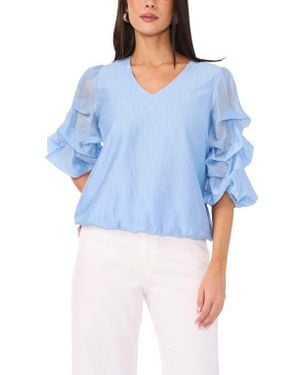 Vince Camuto Metallic Slub Bubble Sleeve Top - Blue