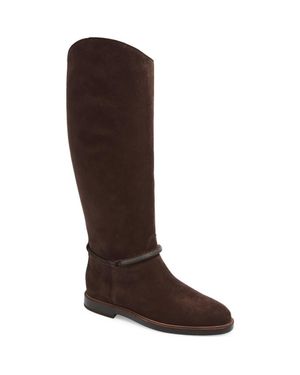 Brunello Cucinelli Monili Trim Tall Suede Riding Boot - Brown
