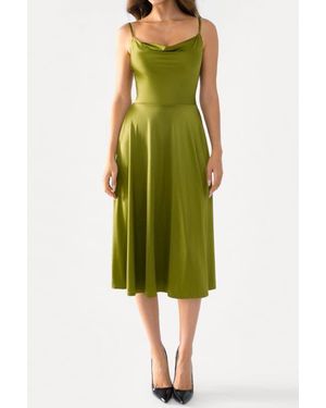 Popilush Shapewear Strappy Cowl Neck Fit & Flare Midi Dress - Green