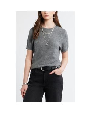 Treasure & Bond Floral Jacquard Short Sleeve Wool & Cashmere Sweater - Black