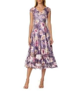 Komarov Dramatic Lace Inset Dress With Cap Sleeves - Red
