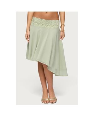 Edikted Evia Lacey Asymmetric Midi Skirt - Green