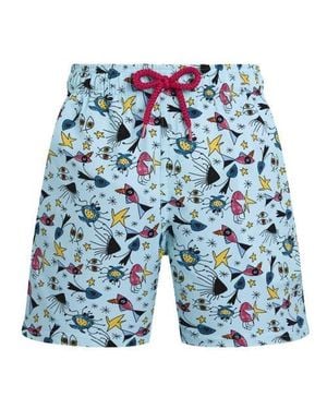 Vilebrequin Boys Stretch Swim Trunks Aquatic Carnival - Blue