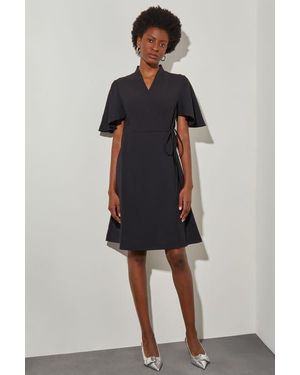Ming Wang Butterfly Sleeve Crepe De Chine Wrap Dress - Blue