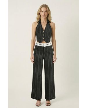 Modenaire Pinstripe Halter Vest And Wide Leg Pants Set - Multicolor